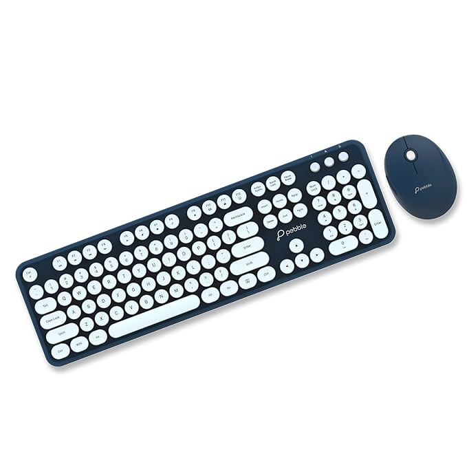 Pebble Wireless Mouse & Keyboard Combo with 2.4GHz Nano Receiver, Rounded Keys, Integrated Multimedia Control and Power Saving (Blue) - Rajputtrade