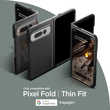 Spigen Thin Fit for Google Pixel Fold Case, Pixel Fold Back Cover - TPU+PC|Black
