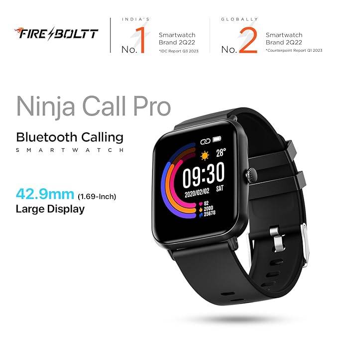 Fire-Boltt Ninja Call Pro Smart Watch Dual Chip Bluetooth Calling, 42.92mm (1.69 inch) HD Display (Black) - Rajputtrade