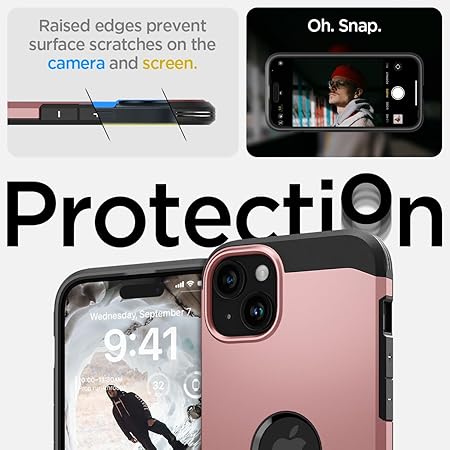Spigen Tough Armor MagFit Back Cover Case Compatible with iPhone 15 (TPU + Poly Carbonate | Rose Gold)