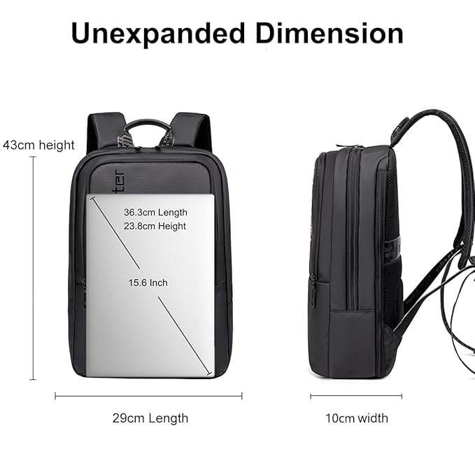 Arctic Hunter Slim Laptop Backpack for Men Women Lightweight 18L Expandable Backpack Shockproof 15.6" Laptop Pocket Water-resistant Daypack Computer Bag for Office Daily Casual College, Black - Rajputtrade
