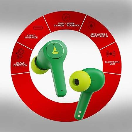 boAt Airdopes 451v2 Bluetooth Truly Wireless in Ear Earbuds with Mic(Viper Green) - Rajputtrade