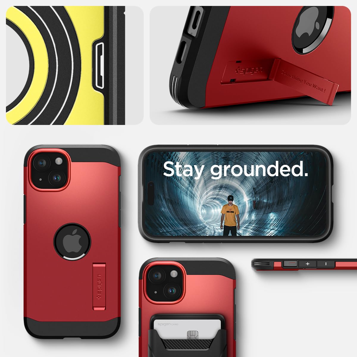 Spigen Tough Armor MagFit Back Cover Case Compatible with iPhone 15 (TPU + Poly Carbonate | Red)