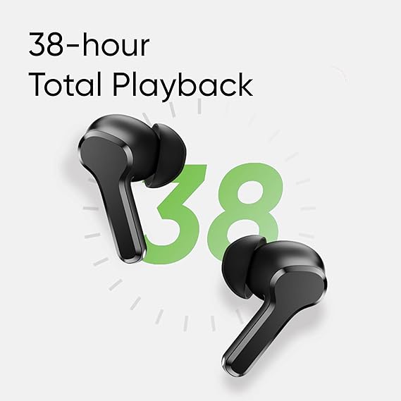 realme Buds T110 Bluetooth Truly Wireless in Ear Earbuds with mic, AI ENC for Calls | 38 Hours Total Playback with Fast Charging (Black) - Rajputtrade