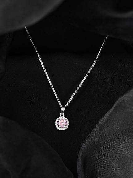 925 Sterling Silver Tove Pink Solitaire Pendant Earrings Chain Necklace Jewellery Set | Platinum Plated, Swiss Zirconia |Gift for Women and Girls - Rajputtrade