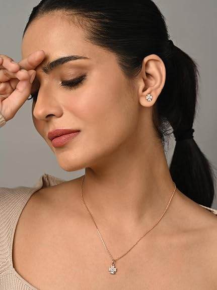 925 Sterling Silver Bunch of Hearts Pendant Earrings Chain Necklace Jewellery Set | Rose Gold Plated, Swiss Zirconia |Gift for Women and Girls - Rajputtrade