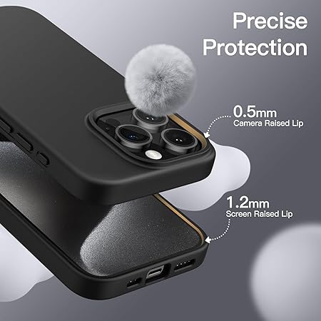 iPhone 15 Pro Case 6.1, Slim Liquid Silicone 3 Layers Full Covered Soft (Black)