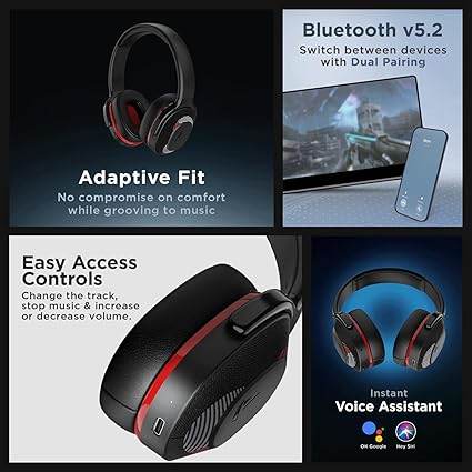 boAt Rockerz 425 Bluetooth Wireless On Ear, 25H Playtime, Bluetooth V5.2, Dual Pairing with Mic(Fiery Red) - Rajputtrade