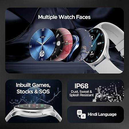 boAt Lunar Peak w/ 1.45" (3.6 cm) AMOLED Display, Advanced BT Calling, Smart Watch for Men & Women(Silver) - Rajputtrade