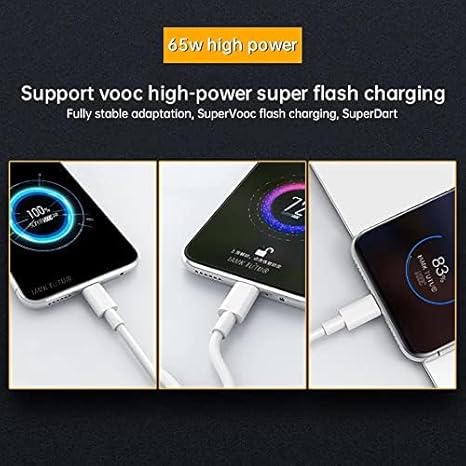 65W Super Vooc Charge, Data Sync Fast Charging Type-C Cable Compatible for Realme XT, Realme XT 730G (1 Meter, White)