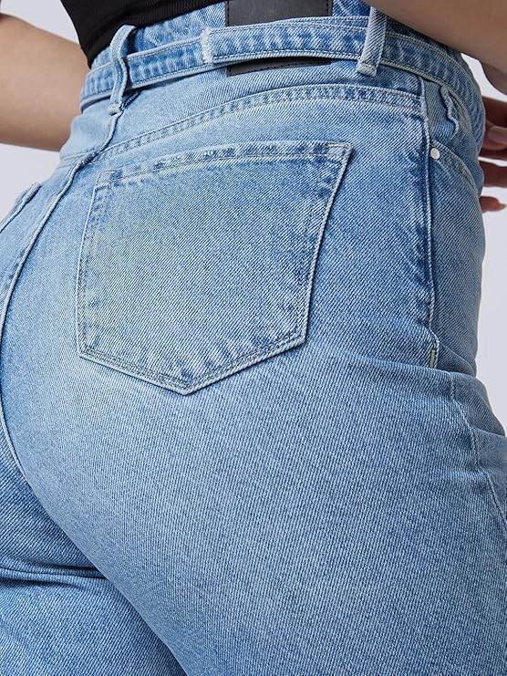High Rise Straight Fit Blue Jeans for Women, Ice Blue (Size 38) - Rajputtrade