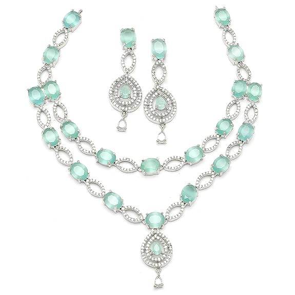 Abstract Necklace With Earrings Jewellery Set For Girls and Women (Sea Green) - Rajputtrade