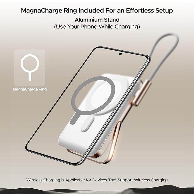 boAt Energyshroom PB330 MagnaCharge 10000 mAh Magnetic Wireless Power Bank w/ 15W Wireless Charging, Charge(White) - Rajputtrade