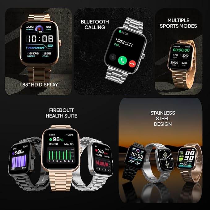 Fire-Boltt Encore Stainless Steel Smart Watch with 1.83” Full Touch Screen Display (Rose Gold) - Rajputtrade