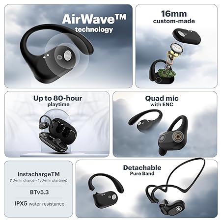 Noise Pure Pods Wireless Open Ear Earbuds with AirWave™ Technology,Up-to 80H Playtime ,BTv5.3 - Rajputtrade