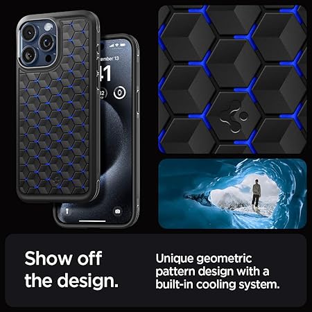 Spigen Cryo Armor Back Cover Case Compatible with iPhone 15 Pro Max (TPU + Poly Carbonate | Cryo Blue)