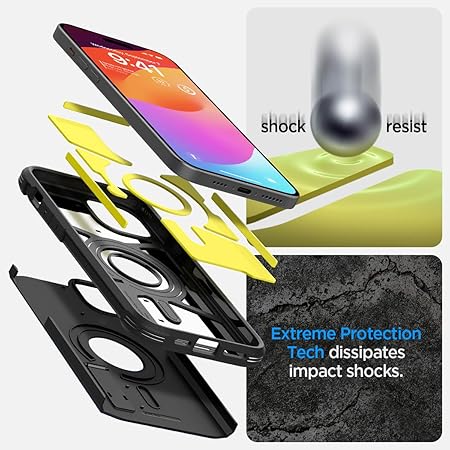 Spigen Tough Armor MagFit Back Cover Case Compatible with iPhone 15 (TPU + Poly Carbonate | Black)
