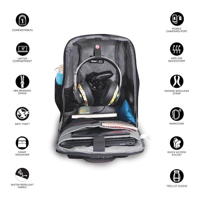 Arctic Fox Kobra Gaming Laptop Backpack | 27 Ltr Capacity|Water Resistant | Multipurpose Backpack |USB Cable holder Pocket|Rain Cover|Number Lock| Trolley sleeve|17" Unisex Laptop Backpack - Rajputtrade