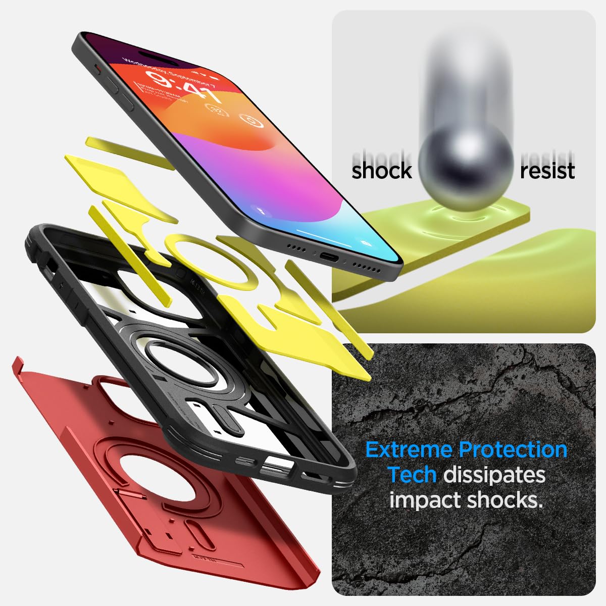 Spigen Tough Armor MagFit Back Cover Case Compatible with iPhone 15 (TPU + Poly Carbonate | Red)