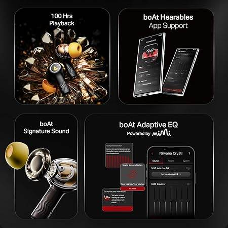 boAt New Launch Nirvana Crystl, Transparent Case,Spatial Audio, ANC(~32dB), 100Hrs Battery,4Mics ENx, Dual Pair,App Support, Bluetooth Earbuds, TWS Ear Buds Wireless Earphones with mic (Yellow Pop) - Rajputtrade
