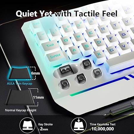 Aula T102 Gaming Keyboard and Mouse Combo | RGB Backlit Membrane Keyboard and Gaming Mouse | Wired Gaming Keyboard & Mouse Set for Windows PC Gamers (Silver Panel | White Keycaps) - Rajputtrade