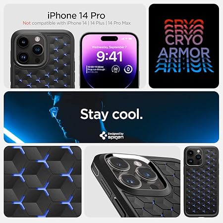Spigen Cryo Armor Back Cover Case Compatible with iPhone 14 Pro (TPU + Poly Carbonate | Matte Black)