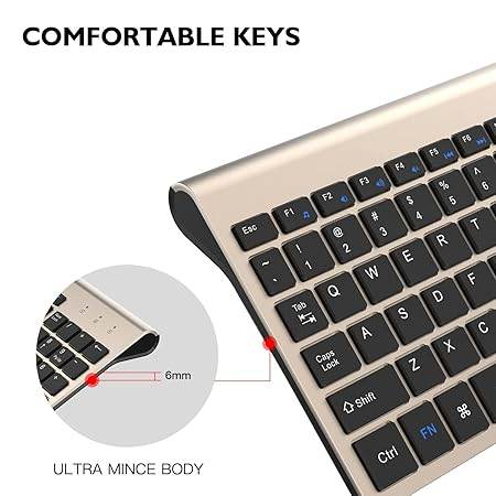 cimetech Wireless Keyboard and Mouse, 2.4G USB Comfortable Ultra Slim Ergonomic Keyboard, Plug and Play Compact Full Size Keyboard for Mac, Windows, Laptop, Tablet, Computer - Gold - Rajputtrade