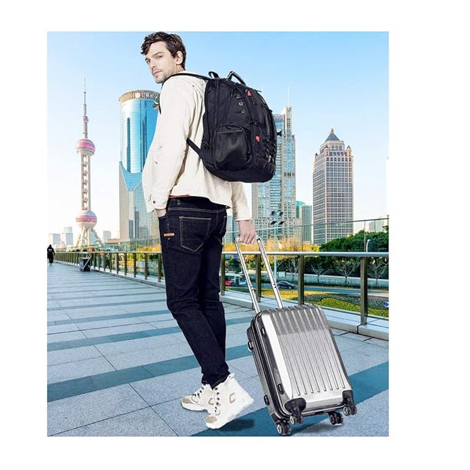 Red Lemon Swisslook Polyester Bange Series 45L 15.6-inch Laptop Bags Backpack for Men and Women Semi Waterproof USB with Anti Theft Pocket Travel Backpack - Rajputtrade