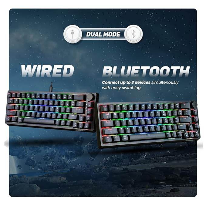 Cosmic Byte CB-GK-33 Astra Hot Swappable 67 Key Wired + Bluetooth Mechanical Keyboard, 1000Hz Polling Rate, Per Key RGB, Software Customization, Outemu Blue Switches (Black) - Rajputtrade