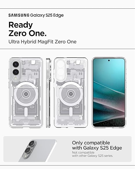 Spigen Ultra Hybrid MagFit for Samsung Galaxy S25 Edge Case, Galaxy S25 Edge Back Cover - Zero One White