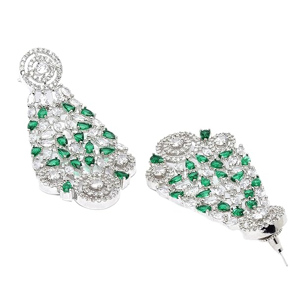 Rhodium-Plated White American Diamonds-Studded Handcrafted Jewellery Set - Rajputtrade