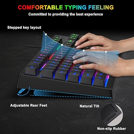 BlueFinger RGB 87 Keys Gaming USB Wired Rainbow Keyboard and Backlit Mouse Combo Set for Laptop PC Computer Game and Work