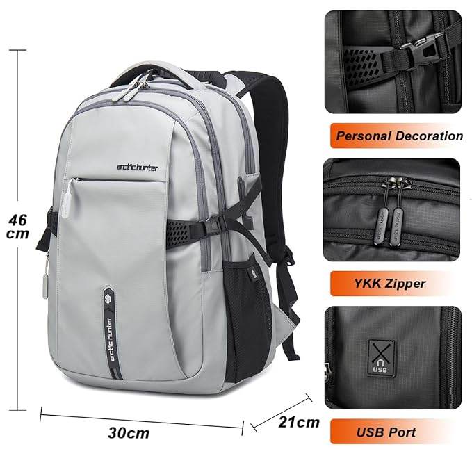 Arctic Hunter Backpack for Men Women 30L Office Casual 15.6-inch Laptop Bag Water-resistant Multi-pockets Sleek Smart College Backpack with USB Port YKK Zipper - Rajputtrade