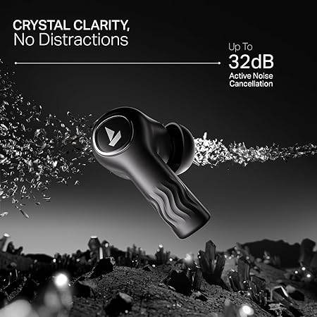 boAt New Launch Nirvana Crystl, Transparent Case,Spatial Audio, ANC(~32dB), 100Hrs Battery,4Mics ENx, Dual Pair,App Support, Bluetooth Earbuds, TWS Ear Buds Wireless Earphones with mic (Quantum Black) - Rajputtrade