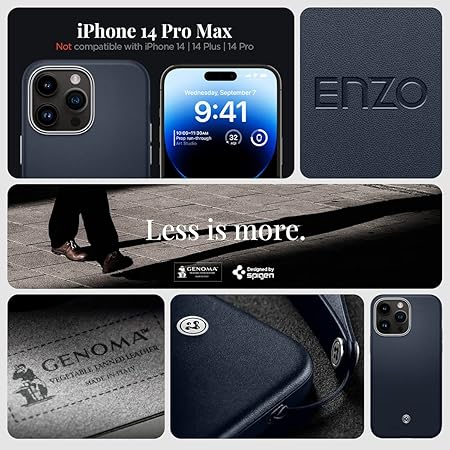 Spigen Enzo Back Cover Case Compatible with iPhone 14 Pro Max (PC+Leather | Slate)