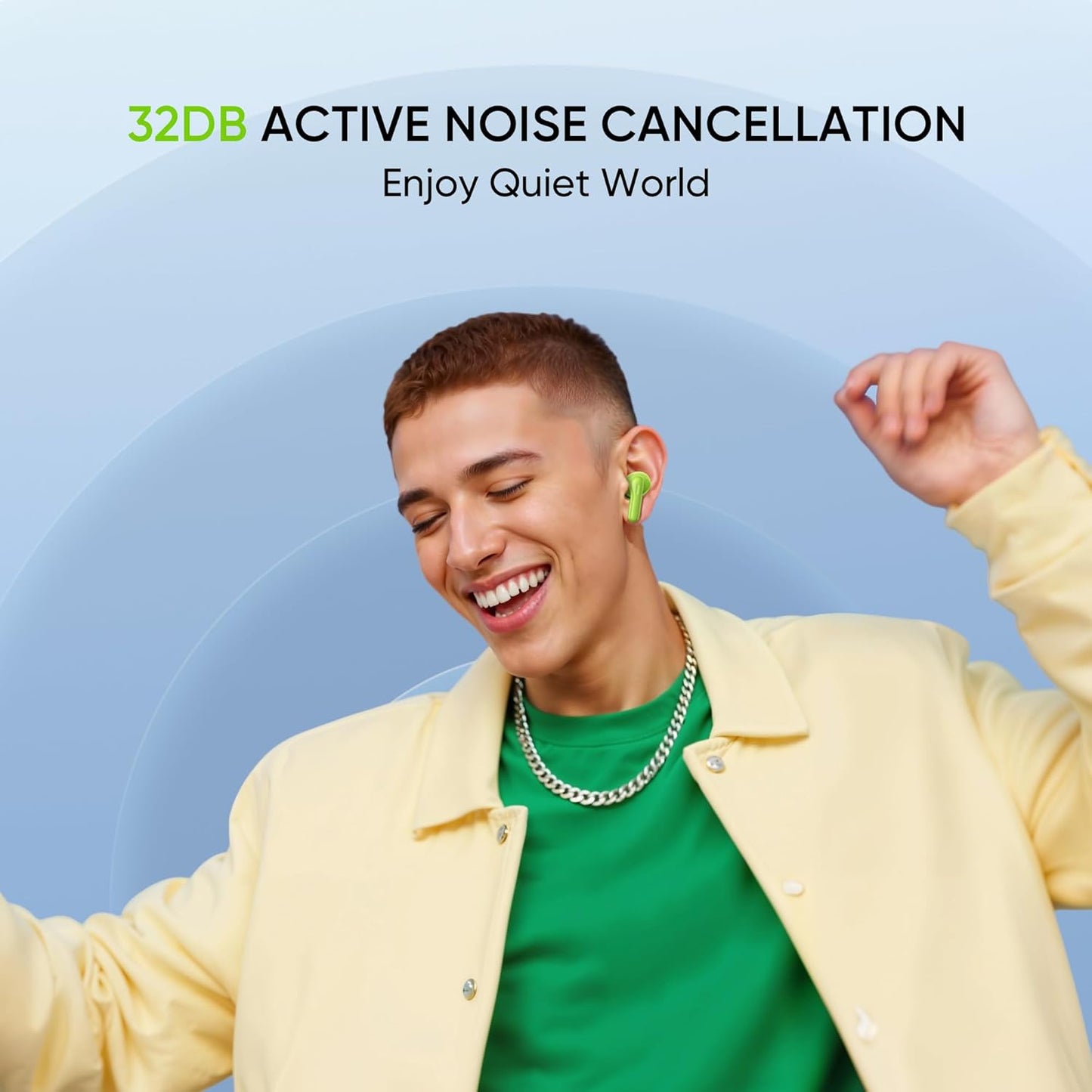 realme Buds T200 True Wireless Earbuds with Hi-Res Audio, 12.4mm Dynamic Bass Drivers, 32 dB ANC, Quad Mic, 45ms Latency, Upto 50 Hrs Playback (4 Color options)