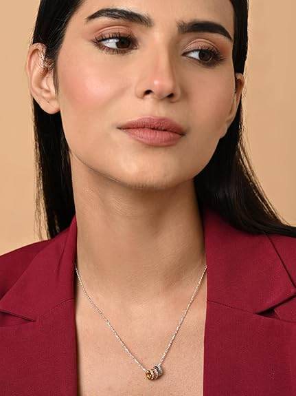 925 Sterling Silver Elio Multicolor Ring Pendant Chain Necklace | Platinum Plated, Swiss Zirconia | Gift for Women and Girls - Rajputtrade