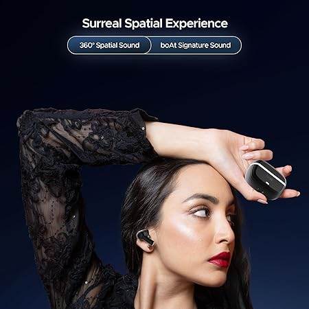 boAt Nirvana Space, 360º Spatial Audio, Active Noise Cancellation (~32dB), 100Hrs Battery,4Mics ENx, Fast Charge, v5.3 Bluetooth Earbuds, TWS Ear Buds Wireless Earphones with mic (Cosmic Black) - Rajputtrade