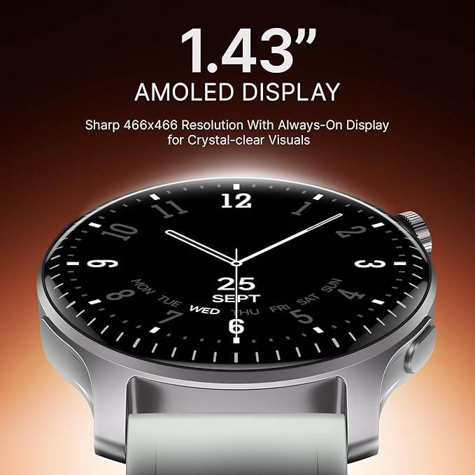 boAt New Launch Ultima Prime smartwatch with 1.43” AMOLED Display, Personalized Fitness Nudges (Silver) - Rajputtrade