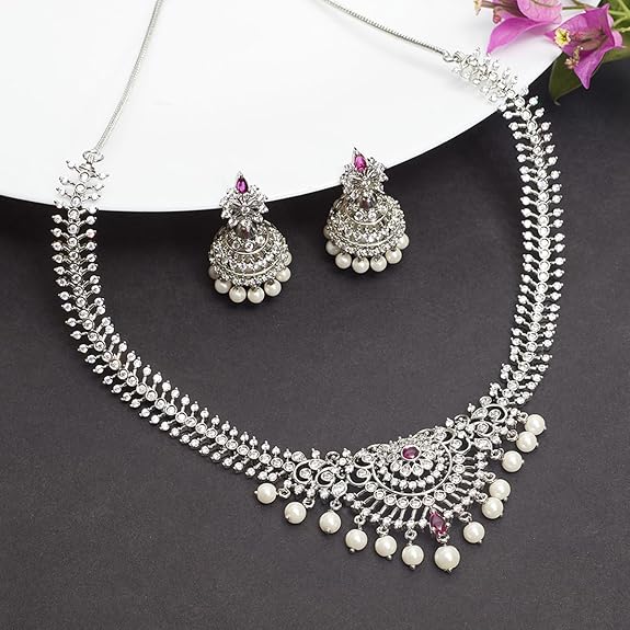 Silver Plated Brass Necklace Set For Womens Jewellery Set - Rajputtrade