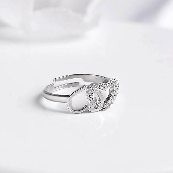 925 Silver Linked Heart Ring, Adjustable | Gifts for Girlfriend, Gifts for Women and Girls | - Rajputtrade