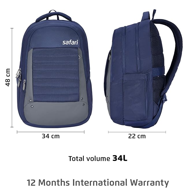 Safari Spade 34L Formal Laptop Backpack with Raincover, Antitheft Pocket, 3 Compartments, Front Pocket, Smart Trolley Sleeve, Office Bag, College Backpack, Travel Bag, School Bag - Rajputtrade