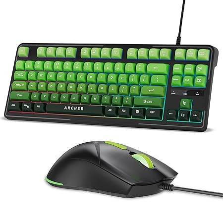 Archer Tech Lab Wired Gaming Keyboard and Mouse Combo| RGB Backlit, 87 Keys with 19 Anti-Ghosting, 7-Button Mouse, Adjustable 4 DPI (1200-3600) USB Plug & Play for PC Laptop Mac PS5 Xbox (Astra G300) - Rajputtrade