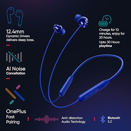 OnePlus Bullets Z2 Bluetooth Wireless in Ear Neckband 30 Hrs Battery Life (Beam Blue) - Rajputtrade