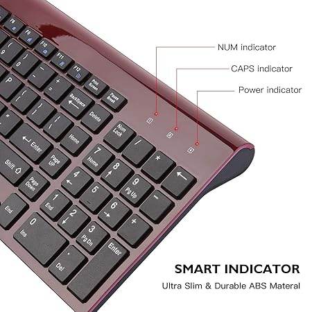 cimetech Wireless Keyboard and Mouse Combo, 2.4G Comfortable Ultra Slim Ergonomic Keyboard, Plug and Play Compact Full Size Keyboard for Mac, Windows, Laptop, Tablet, Computer - Wine Red - Rajputtrade