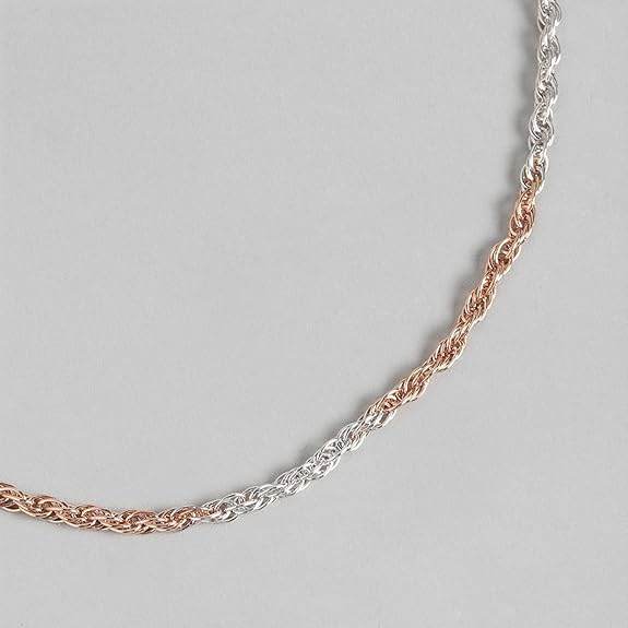 925 Sterling Silver Dual tone Rose Gold and Rhodium Plated Twisted Chain Anklets (Single) | Gift for Women and Girls | - Rajputtrade