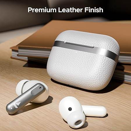 boAt Airdopes 111v2, Premium Leather Finish, 50HRS Battery, 13mm Drivers, Fast Charge, v5.4 Bluetooth Earbuds (White) - Rajputtrade