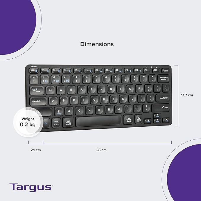 Targus AKB862 Compact Multi-Device Bluetooth® 5.1 Keyboard (Black),DefenseGuard™ Antimicrobial Protection*,Multi-Device connectivity for up to 3 Devices,for Windows/Mac/Android/Laptop/PC/Tablet/Phone - Rajputtrade