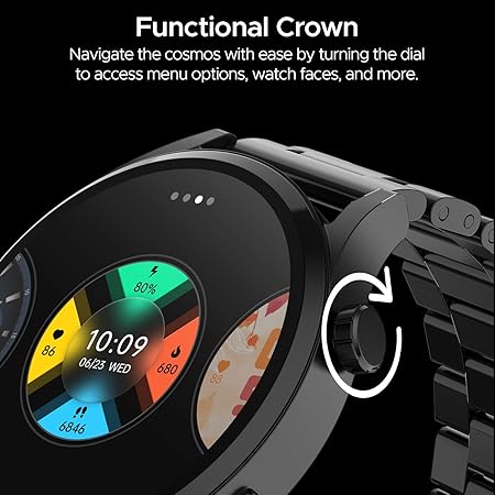 boAt Lunar Embrace w/ 1.51" (3.8 cm) AMOLED Display, BT Calling, Smart Watch for Men & Women(Steel Black)