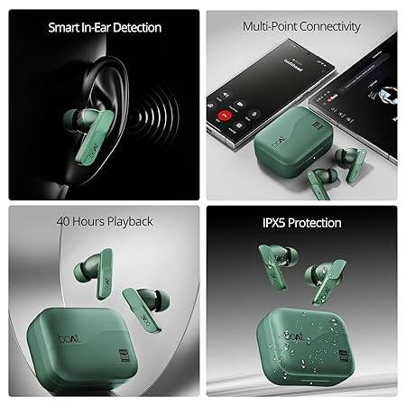 boAt Airdopes 800 HiDef, Hi-Res Audio LDAC, 4Mic ENx, App Support, ASAP Charge, IPX5, Low Latency, Dual Pairing, BTv5.3, Bluetooth TWS in Ear Earbuds Wireless Earphones (Emerald Green) - Rajputtrade